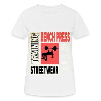 développé couché, haltérophilie, musculation, fitness, fort - T-shirt respirant Femme - blanc - Devant - AI Model Female 172 dark (172cm)