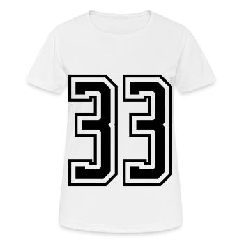 33 Numéro de numéro - T-shirt respirant Femme - blanc - Devant - AI Model Female 172 dark (172cm)