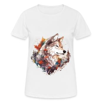 Wolf Wolfskopf Natur Wildnis Wald Bäume Kunst - Frauen T-Shirt atmungsaktiv - Weiß - Vorne - AI Model Female 172 dark (172cm)