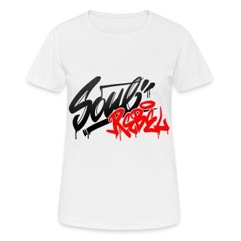 Soul Rebel <- - Frauen T-Shirt atmungsaktiv - Weiß - Vorne - AI Model Female 172 dark (172cm)