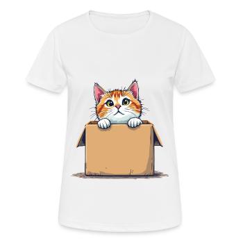 Cat Sitting in Cardboard Package Funny Humor Typical - Women's Breathable T-Shirt - white - Front - AI Model Female 172 dark (172cm)