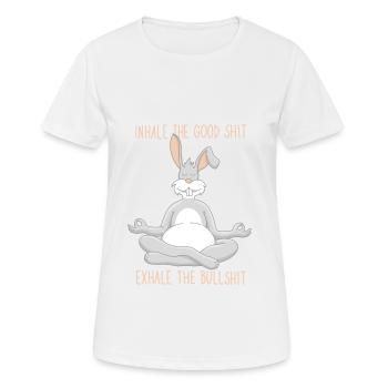 Inspirez de la bonne merde, expirez des conneries, Rabbit Yoga - T-shirt respirant Femme - blanc - Devant - AI Model Female 172 dark (172cm)
