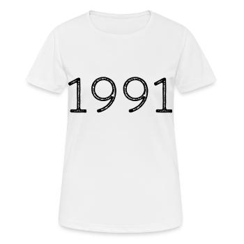 Année de naissance 1991 Anniversaire - T-shirt respirant Femme - blanc - Devant - AI Model Female 172 dark (172cm)