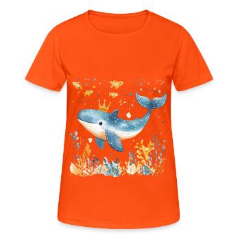 baleine mignon mignon bébé enfants animal baleine bleue aquarelle - T-shirt respirant Femme - orange néon - Devant - AI Model Female 172 dark (172cm)