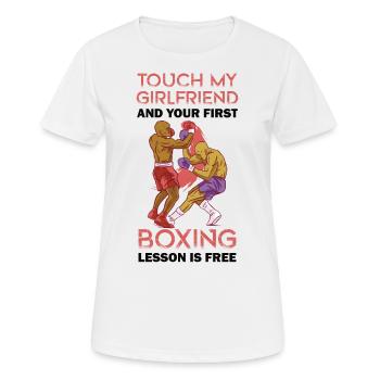 Boxen - Touch my girlfriend - Frauen T-Shirt atmungsaktiv - Weiß - Vorne - AI Model Female 172 dark (172cm)
