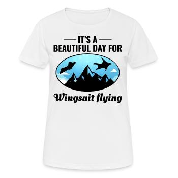 Wingsuit fliegen Base Jumping Fallschirmspringen Wingsuiting - Frauen T-Shirt atmungsaktiv - Weiß - Vorne - AI Model Female 172 dark (172cm)