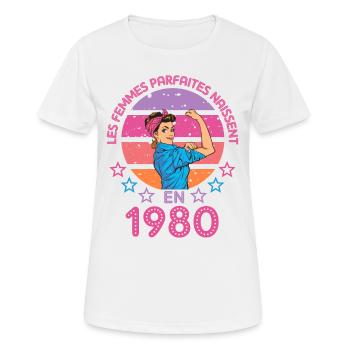 Les femmes parfaites naissent en 1980 - T-shirt respirant Femme - blanc - Devant - AI Model Female 172 dark (172cm)