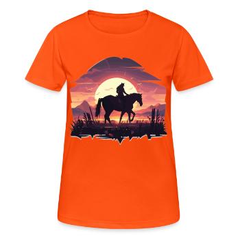 Horse Western Riding Horse Sunset - Women's Breathable T-Shirt - neon orange - Front - AI Model Female 172 dark (172cm)