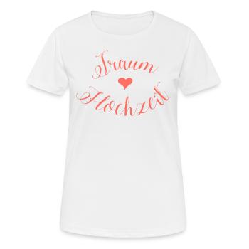 Traumhochzeit Lettering mit Herzen in korallenrot - Frauen T-Shirt atmungsaktiv - Weiß - Vorne - AI Model Female 172 dark (172cm)