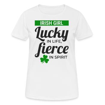 Irish Girl: Glücklicher und heftiger Humor - Frauen T-Shirt atmungsaktiv - Weiß - Vorne - AI Model Female 172 dark (172cm)