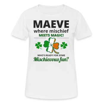 Lustiger irischer Mädchenname: Maeve Mischief Meets Magic - Frauen T-Shirt atmungsaktiv - Weiß - Vorne - AI Model Female 172 dark (172cm)