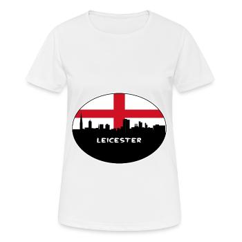 Leicester England Flag Skyline Travel Souvenir - Women's Breathable T-Shirt - white - Front - AI Model Female 172 dark (172cm)