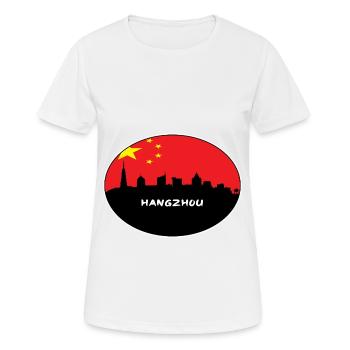 Hangzhou-China-Flaggen-Skyline-Schattenbild-Reise - Frauen T-Shirt atmungsaktiv - Weiß - Vorne - AI Model Female 172 dark (172cm)