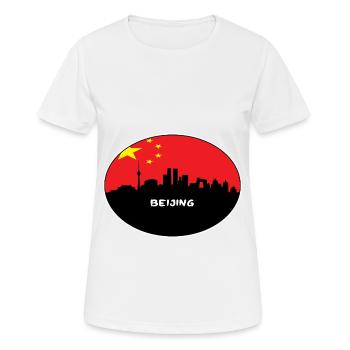 Peking-China-Flaggen-Skyline-Schattenbild-Reise - Frauen T-Shirt atmungsaktiv - Weiß - Vorne - AI Model Female 172 dark (172cm)