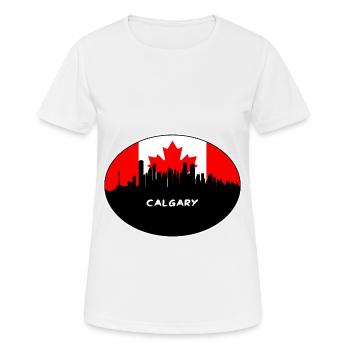 Calgary Kanada-Flaggen-Skyline-Schattenbild-Reise - Frauen T-Shirt atmungsaktiv - Weiß - Vorne - AI Model Female 172 dark (172cm)