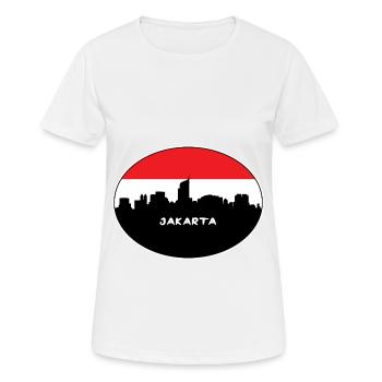 Jakarta Indonesien Flagge Skyline Silhouette Reisen - Frauen T-Shirt atmungsaktiv - Weiß - Vorne - AI Model Female 172 dark (172cm)