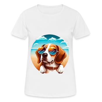 Beagle mit Sonnenbrille am Strand - Frauen T-Shirt atmungsaktiv - Weiß - Vorne - AI Model Female 172 dark (172cm)