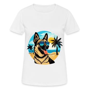 Schäferhund am Strand mit Sonnenbrille - Frauen T-Shirt atmungsaktiv - Weiß - Vorne - AI Model Female 172 dark (172cm)