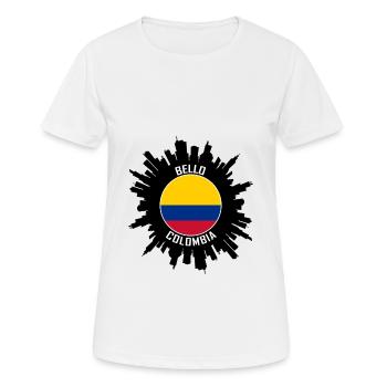 Bello Skyline Colombie Flag Souvenir de voyage - T-shirt respirant Femme - blanc - Devant - AI Model Female 172 dark (172cm)