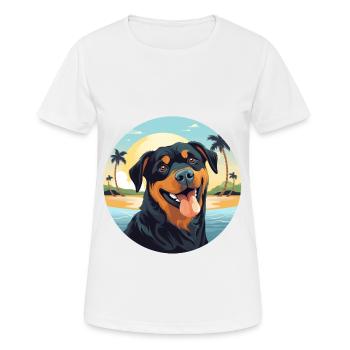 Rottweiler Hund am Strand - Frauen T-Shirt atmungsaktiv - Weiß - Vorne - AI Model Female 172 dark (172cm)