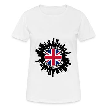 Middlesbrough Skyline UK Flagge Reise-Souvenir - Frauen T-Shirt atmungsaktiv - Weiß - Vorne - AI Model Female 172 dark (172cm)