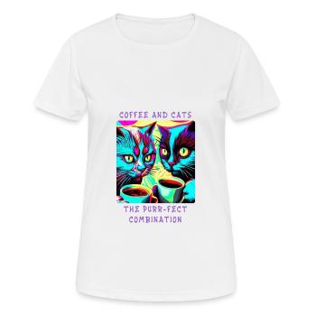 Kaffee & Katzen - Die schnurrende Kombination - Frauen T-Shirt atmungsaktiv - Weiß - Vorne - AI Model Female 172 dark (172cm)