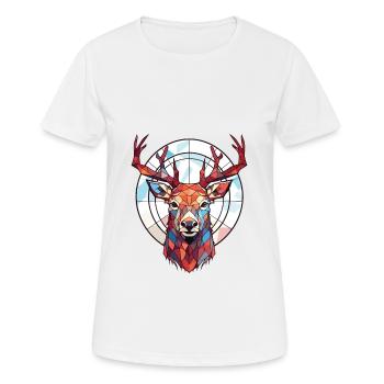 Red Deer Colorful Watercolor Animal Illustration - Women's Breathable T-Shirt - white - Front - AI Model Female 172 dark (172cm)