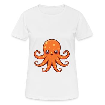 Giant Pacific Octopus Cartoon Kawaii Illustration - Women's Breathable T-Shirt - white - Front - AI Model Female 172 dark (172cm)