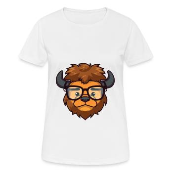 Bison portant des lunettes Dessin animé Kawaii Illustration - T-shirt respirant Femme - blanc - Devant - AI Model Female 172 dark (172cm)