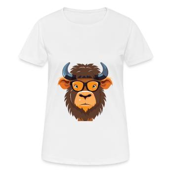Buffalo With Glasses Cartoon Kawaii Illustration - Women's Breathable T-Shirt - white - Front - AI Model Female 172 dark (172cm)
