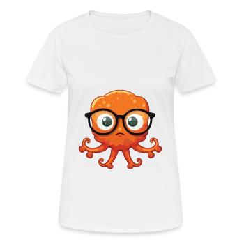Octopus With Glasses Cartoon Kawaii Illustration - Women's Breathable T-Shirt - white - Front - AI Model Female 172 dark (172cm)