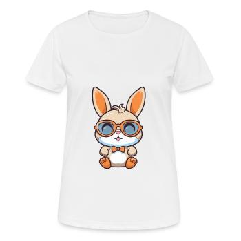 Kaninchen mit Brille Karikatur Kawaii Illustration - Frauen T-Shirt atmungsaktiv - Weiß - Vorne - AI Model Female 172 dark (172cm)