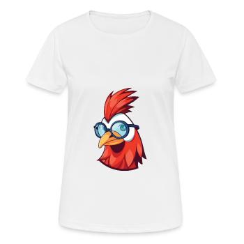 Rooster With Glasses Cartoon Kawaii Illustration - Women's Breathable T-Shirt - white - Front - AI Model Female 172 dark (172cm)