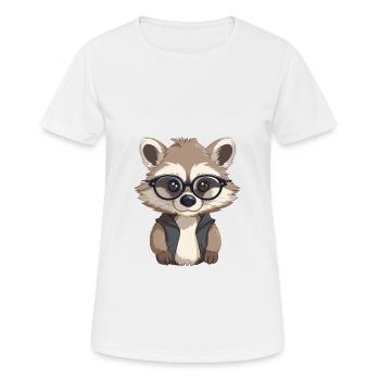 Raccoon With Glasses Cartoon Kawaii Illustration - Women's Breathable T-Shirt - white - Front - AI Model Female 172 dark (172cm)