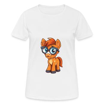 Poney portant des lunettes Cartoon Kawaii Illustration - T-shirt respirant Femme - blanc - Devant - AI Model Female 172 dark (172cm)