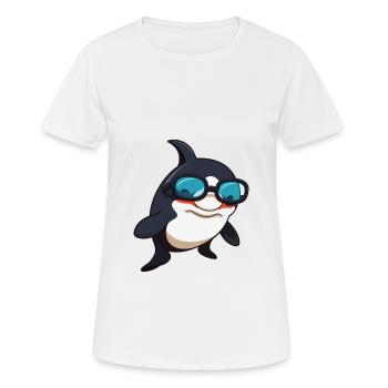 Orca Wearing Glasses Cartoon Kawaii Illustration - Women's Breathable T-Shirt - white - Front - AI Model Female 172 dark (172cm)