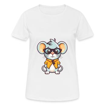 Mouse Wearing Glasses Cartoon Kawaii Illustration - Women's Breathable T-Shirt - white - Front - AI Model Female 172 dark (172cm)