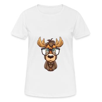 Elch mit Brille Cartoon Kawaii Illustration - Frauen T-Shirt atmungsaktiv - Weiß - Vorne - AI Model Female 172 dark (172cm)