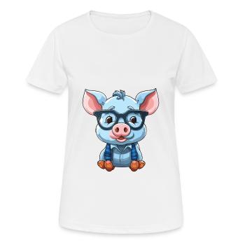 Cochon portant des lunettes Dessin animé Kawaii Illustration - T-shirt respirant Femme - blanc - Devant - AI Model Female 172 dark (172cm)