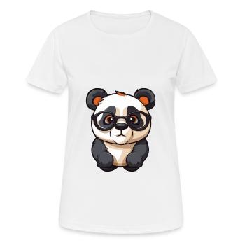 Panda Wearing Glasses Cartoon Kawaii Illustration - Women's Breathable T-Shirt - white - Front - AI Model Female 172 dark (172cm)