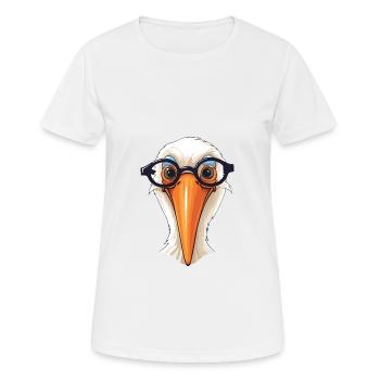 Pelican With Glasses Cartoon Kawaii Illustration - Women's Breathable T-Shirt - white - Front - AI Model Female 172 dark (172cm)