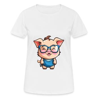 Cochon portant des lunettes Dessin animé Kawaii Illustration - T-shirt respirant Femme - blanc - Devant - AI Model Female 172 dark (172cm)