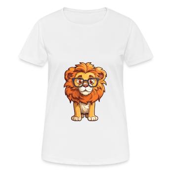 Lion portant des lunettes Dessin animé Kawaii Illustration - T-shirt respirant Femme - blanc - Devant - AI Model Female 172 dark (172cm)