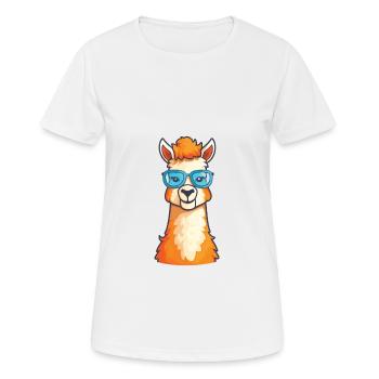 Llama Wearing Glasses Cartoon Kawaii Illustration - Women's Breathable T-Shirt - white - Front - AI Model Female 172 dark (172cm)