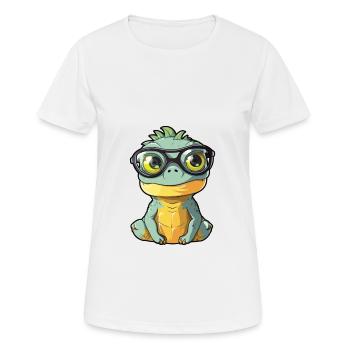Iguana Wearing Glasses Cartoon Kawaii Illustration - Women's Breathable T-Shirt - white - Front - AI Model Female 172 dark (172cm)