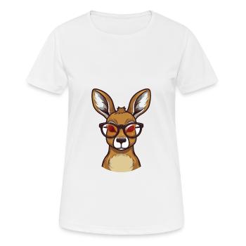 Kangaroo With Glasses Cartoon Kawaii Illustration - Women's Breathable T-Shirt - white - Front - AI Model Female 172 dark (172cm)