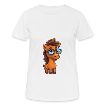 Pferd trägt Brille Cartoon Kawaii Illustration - Frauen T-Shirt atmungsaktiv - Weiß - Vorne - AI Model Female 172 dark (172cm)