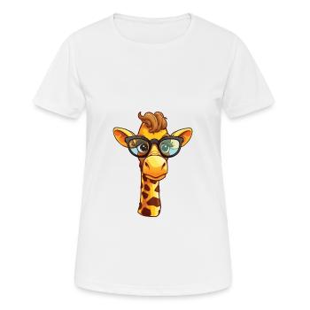 Giraffe With Glasses Cartoon Kawaii Illustration - Women's Breathable T-Shirt - white - Front - AI Model Female 172 dark (172cm)