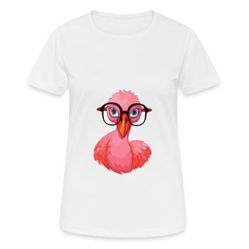 Flamingo With Glasses Cartoon Kawaii Illustration - Women's Breathable T-Shirt - white - Front - AI Model Female 172 dark (172cm)