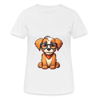 chien portant des lunettes dessin animé Kawaii Illustration - T-shirt respirant Femme - blanc - Devant - AI Model Female 172 dark (172cm)